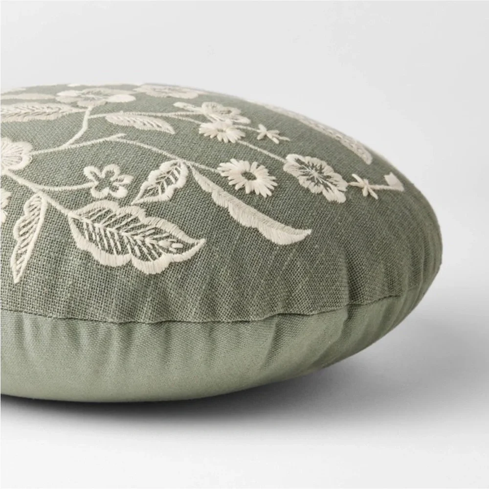 14” Embroidered Floral Round Pillow - Threshold with Studio McGee